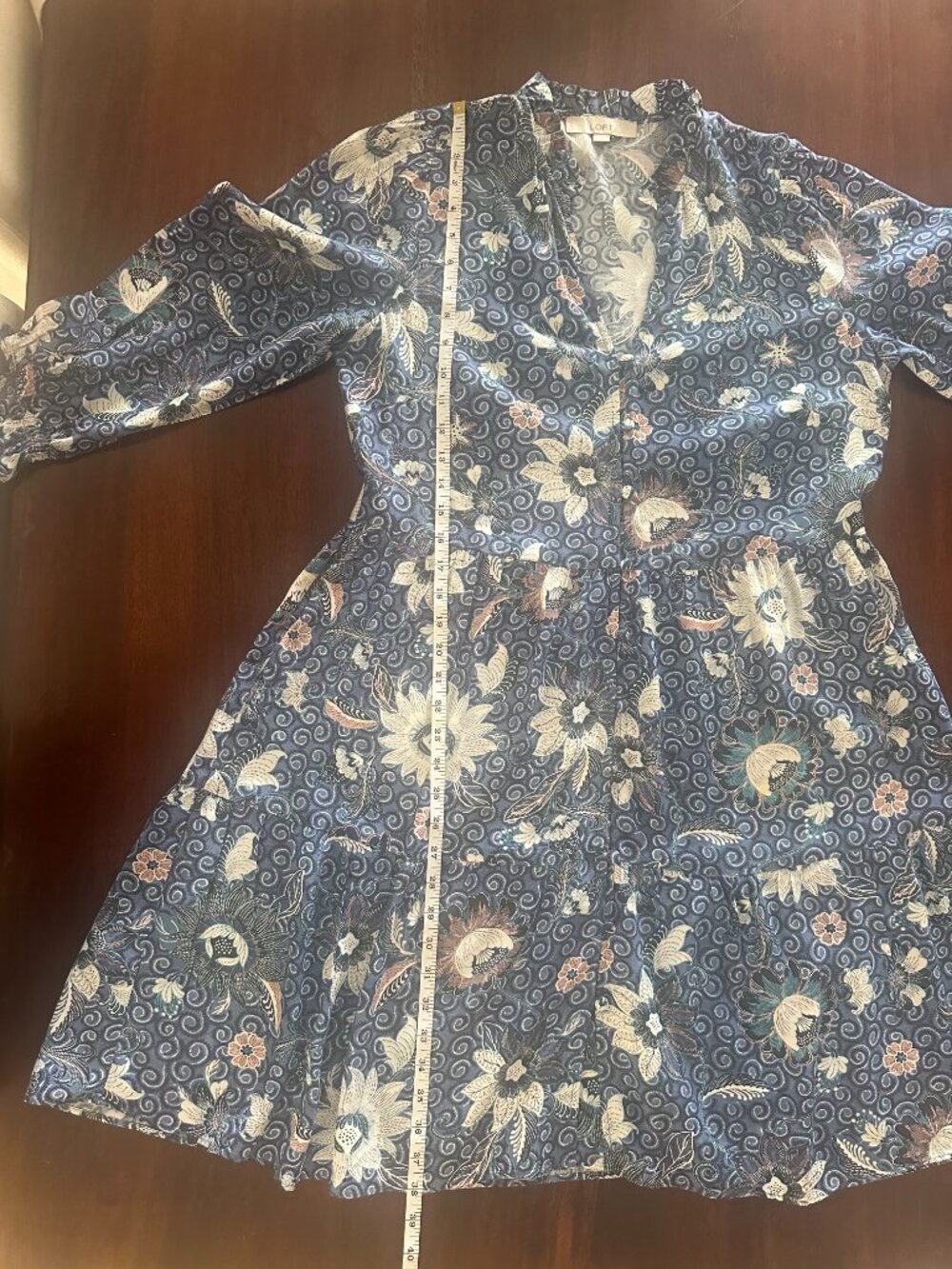 LOFT Blue Floral Long Sleeve Tiered Dress Size M - Picture 11 of 14